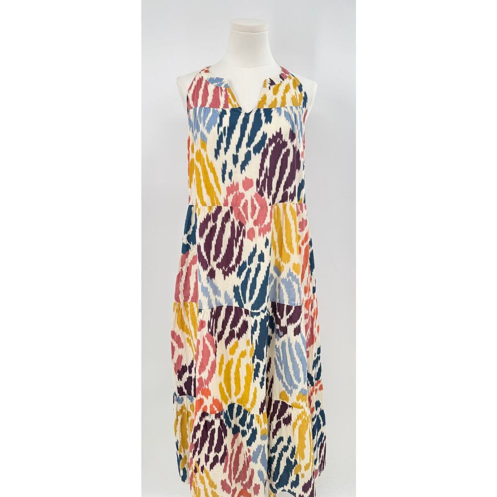 Tahari Maxi Dress Abstract Multi Cotton Sleeveless Boho Midi Sundress Small